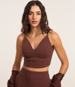 Blusa Cropped Corset em Bengaline com Decote V
