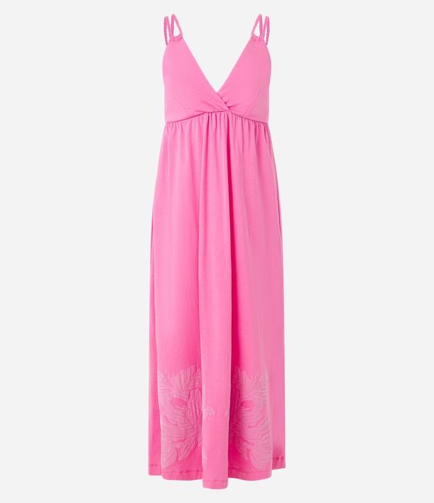 Vestido Evasê Long Midi em Agodão com Silk Floral na Barra