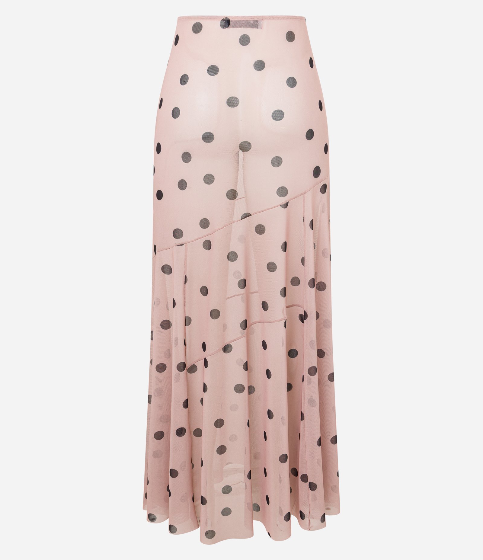 Saia Longa Evasê em Tule com Estampa Poá e Recortes Assimétricos Rosa 6