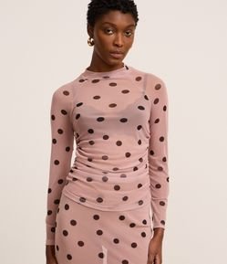 Blusa em Tule com Estampa Poá e Cava Raglan