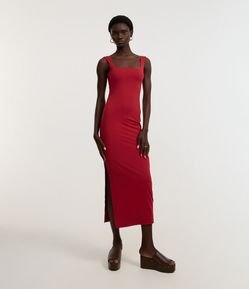Vestido Long Midi em Poliamida com Decote nas Costas