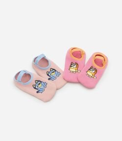 Kit 02 Meias Sapatilha Infantil com Estampa Bluey e Bingo - Tam 19 a 34