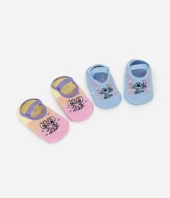 Kit 02 Meias Sapatilha Infantil com Estampa Stitch e Angel - Tam 19 a 34