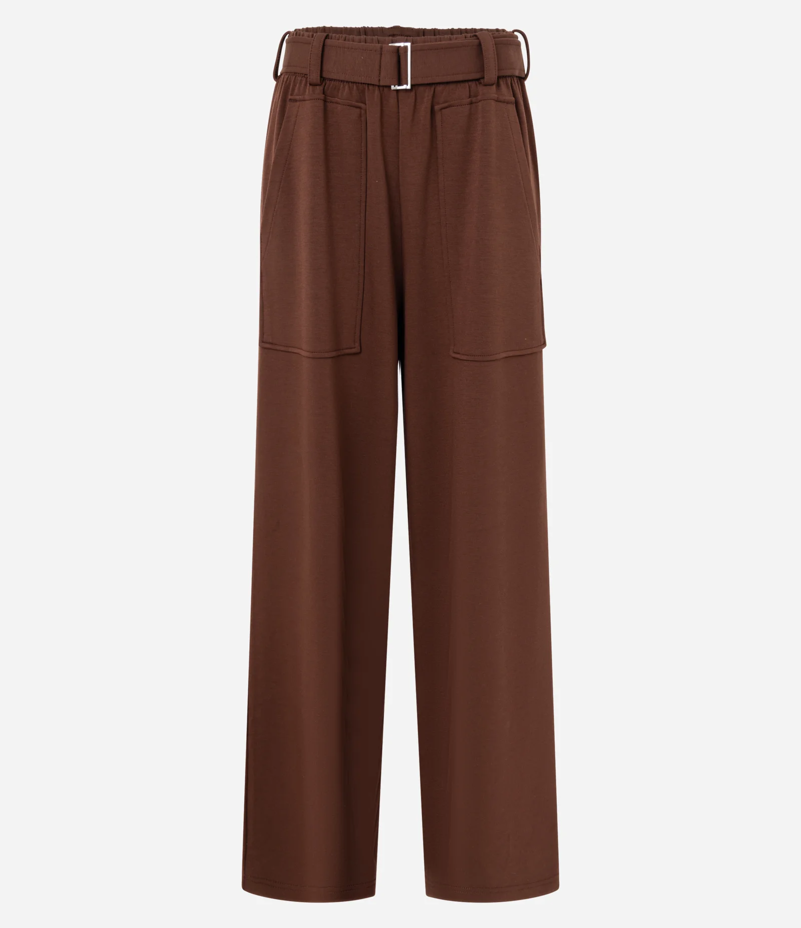 Calça Wide Cintural Alta em Modal com Bolsos e Faixa de Amarração Marrom Terra 1