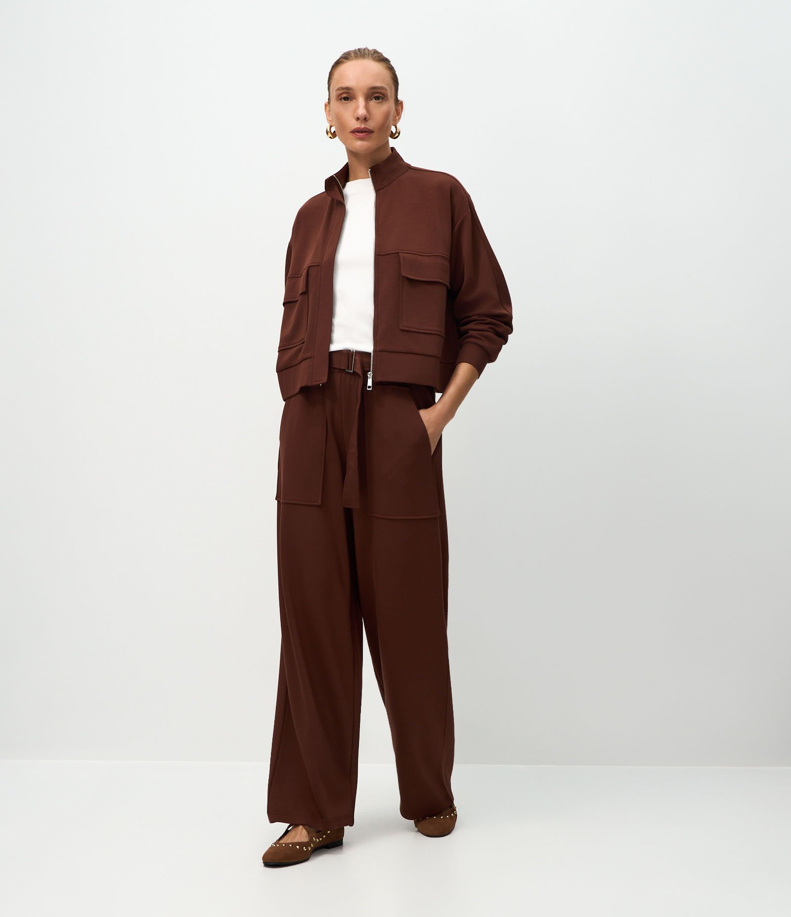 Jaqueta Alongada em Moletom sem Felpa Marrom 2