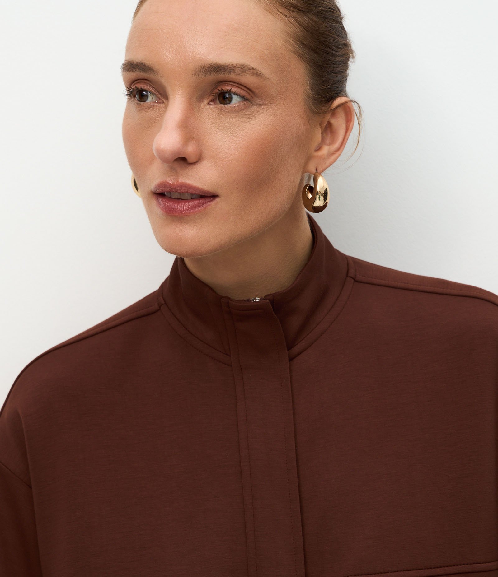 Jaqueta Alongada em Moletom sem Felpa Marrom 4