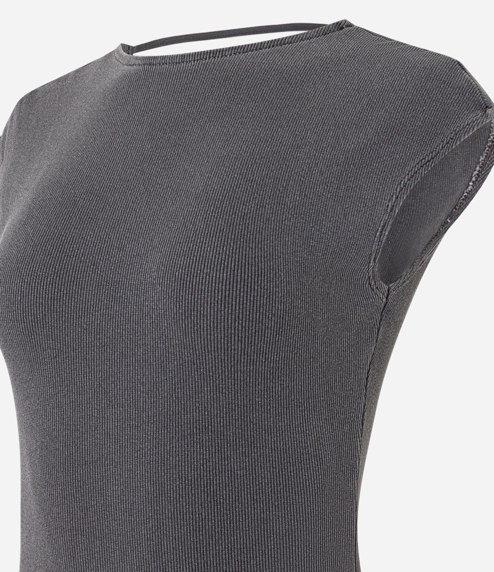 Vestido Long Midi Canelado em Ribana com Costas Abertas Cinza 7