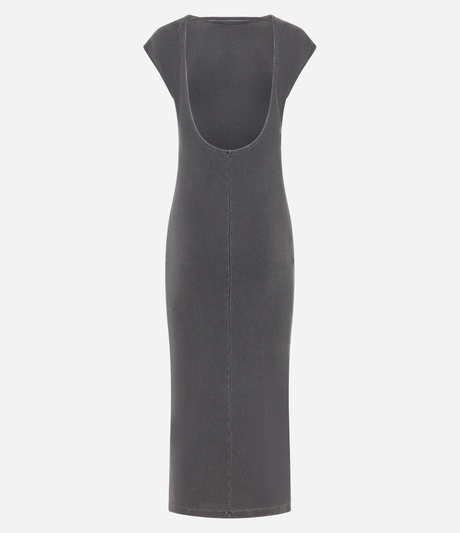Vestido Long Midi Canelado em Ribana com Costas Abertas Cinza 9