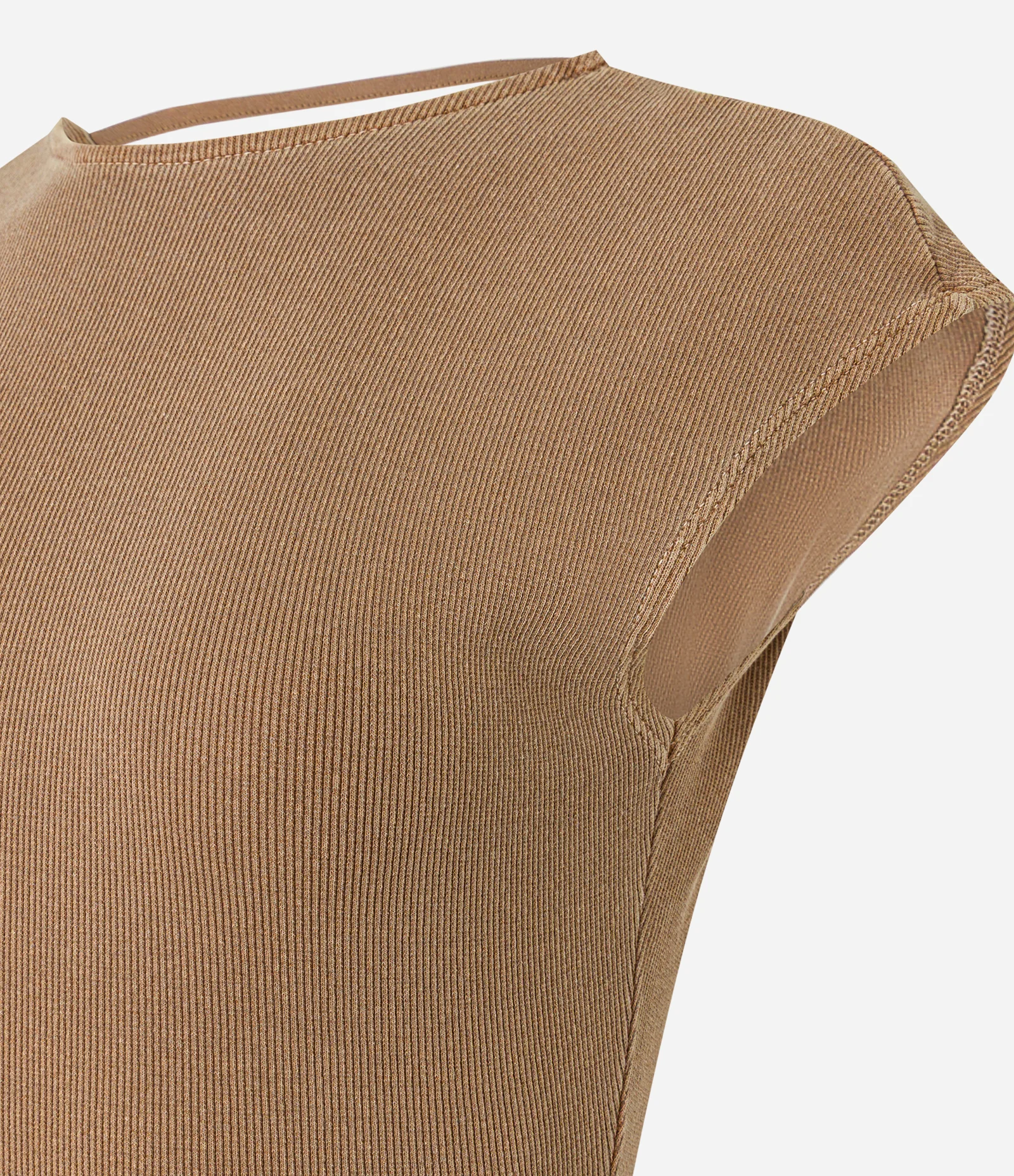 Vestido Long Midi Canelado em Ribana com Costas Abertas Bege 2