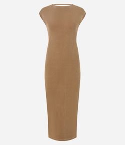 Vestido Long Midi Canelado em Ribana com Costas Abertas