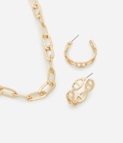 Conjunto de Colar Curto com Elos e Brinco Argola em Elos