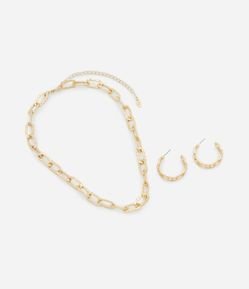 Conjunto de Colar Curto com Elos e Brinco Argola em Elos