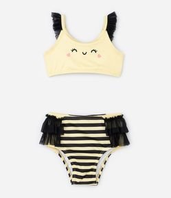 Biquíni Infantil com Estampa de Abelha com Asa - Tam 1 a 4 Anos