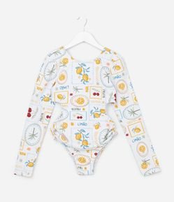 Maiô Infantil com Estampa Tropical e Recorte Vazado - Tam 7 a 16 Anos