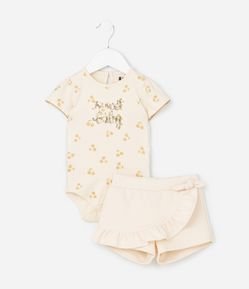 Conjunto Infantil com Estampa de Cerejas Sweet Baby Paetês - Tam 0 a 18 Meses