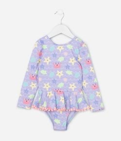 Maiô Infantil com Estampa Fundo do Mar e Babadinhos - Tam 1 a 4 Anos