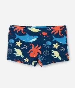 Sunga Boxer Infantil com Estampa Fundo do Mar - Tam 2 a 6 Anos