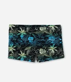 Sunga Boxer Infantil com Estampa de Coqueiros - Tam 5 a 14 Anos