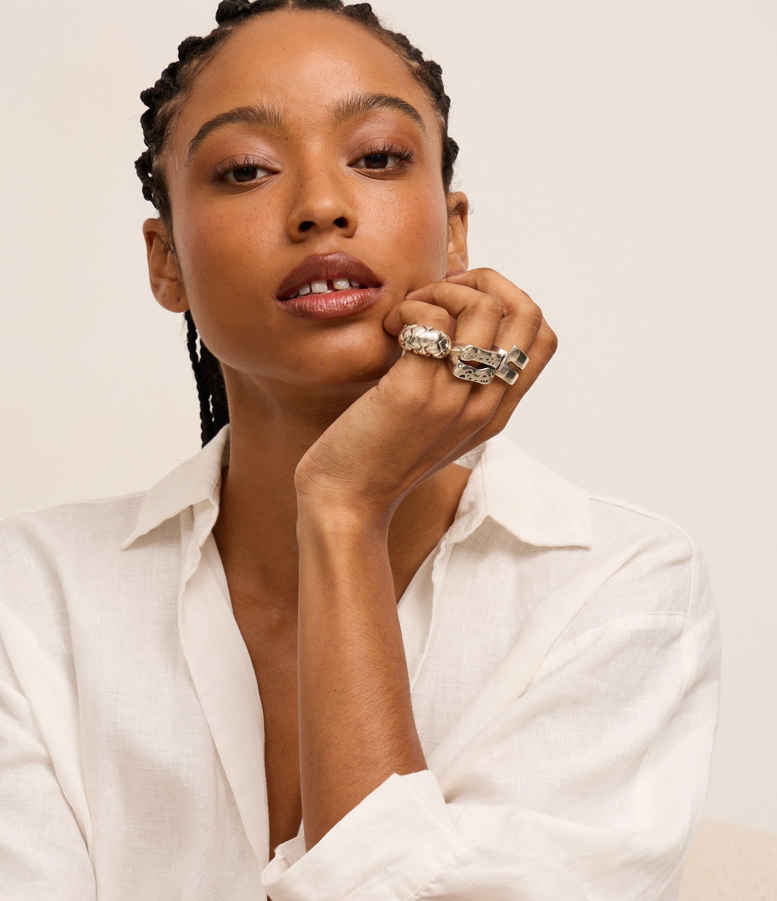 Kit 03 Anéis com Efeito Envelhecido e Textura Prata 1