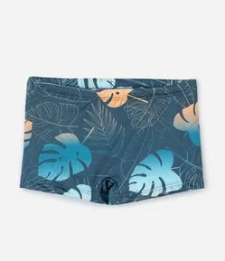 Sunga Boxer Infantil com Estampa de Folhagens - Tam 5 a 14 Anos