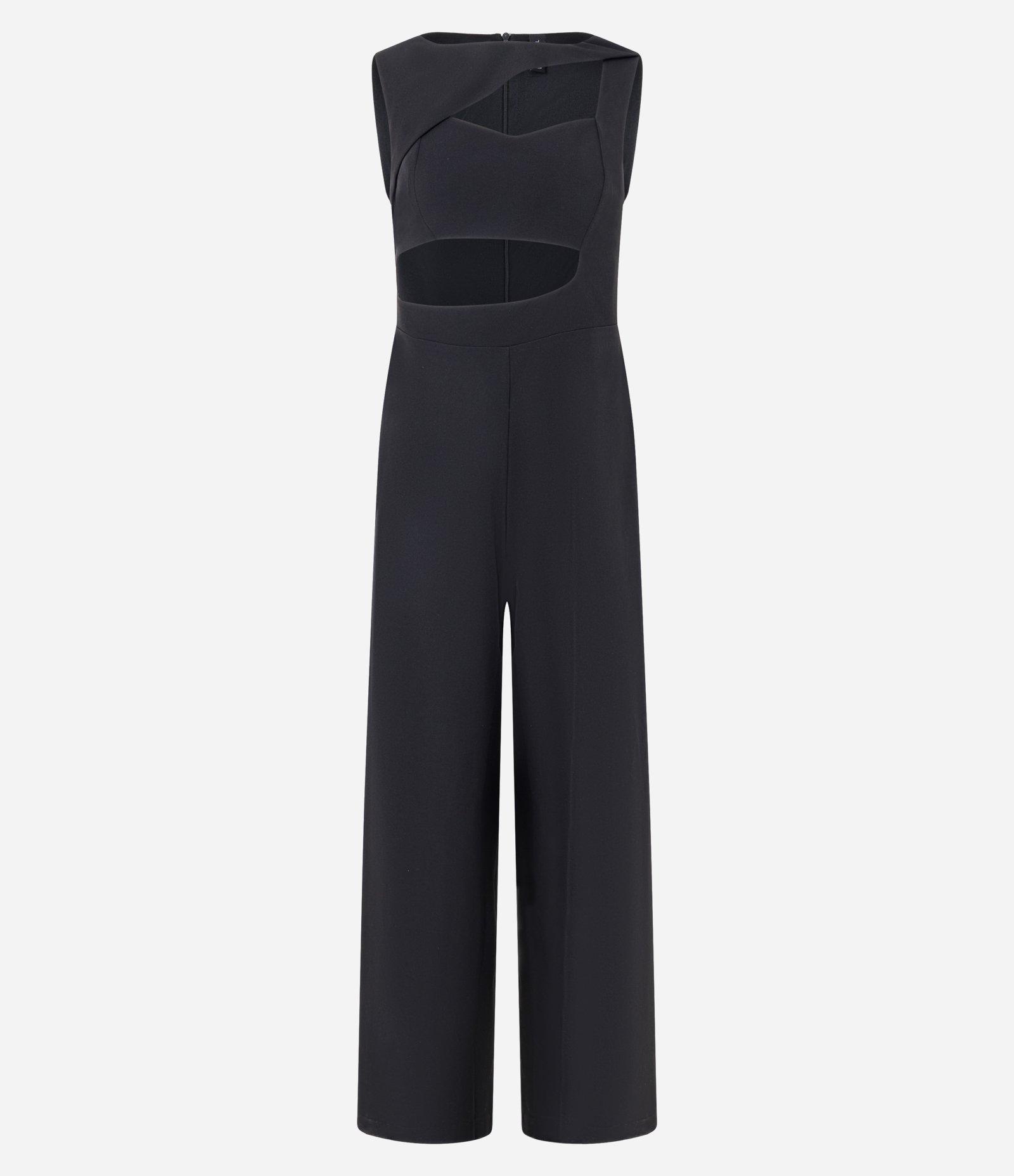 Macacão Pantalona em Alfaiataria com Recorte Frontal Preto 5