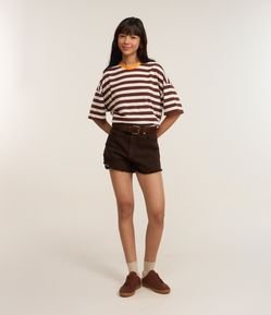 Short Slim em Sarja com Franjjas na Barra Desfeita