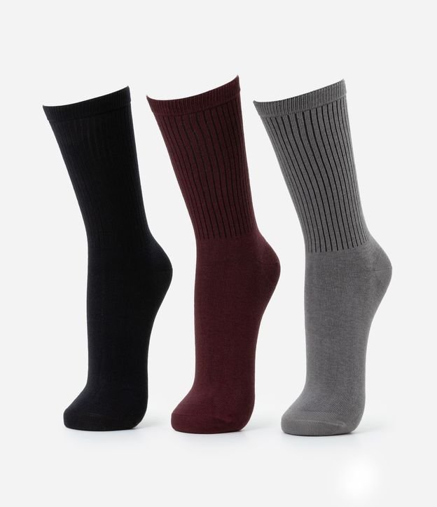 Kit 03 Meia Cano Alto em Algodão Canelado Lupo