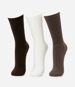 Kit 03 Meia Cano Alto em Algodão Canelado Lupo