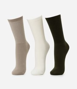 Kit 03 Meia Cano Alto em Algodão Canelado Lupo