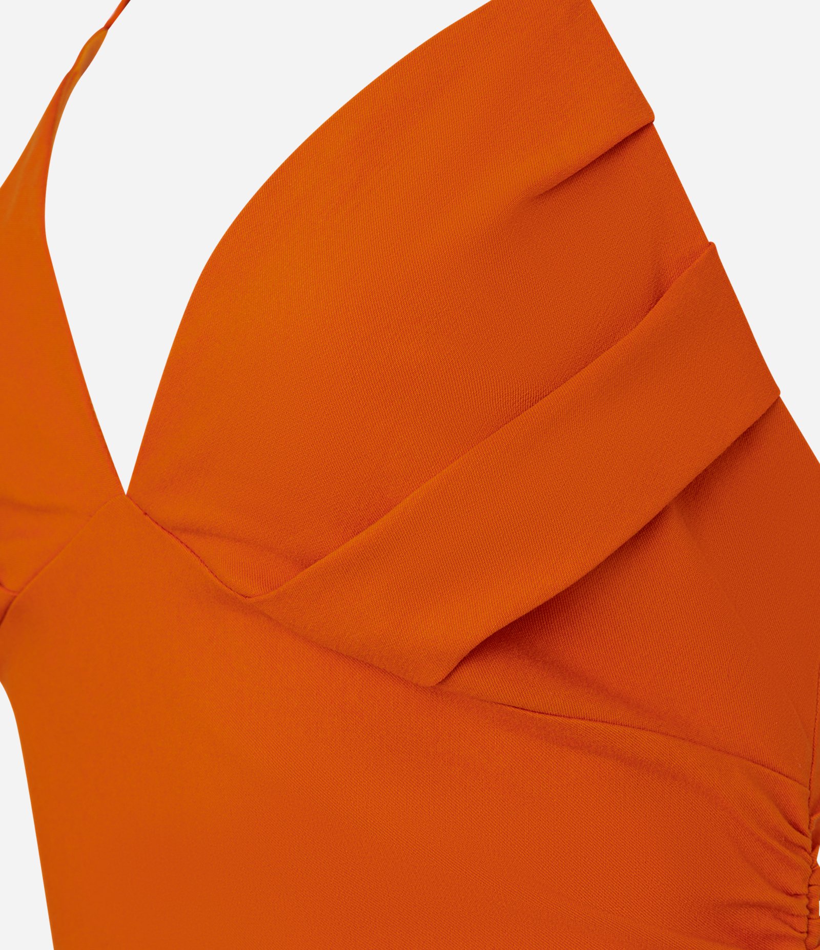 Blusa Frente Única em Bengaline com Busto Franzido e Barra Assimétrica Laranja Escuro 2