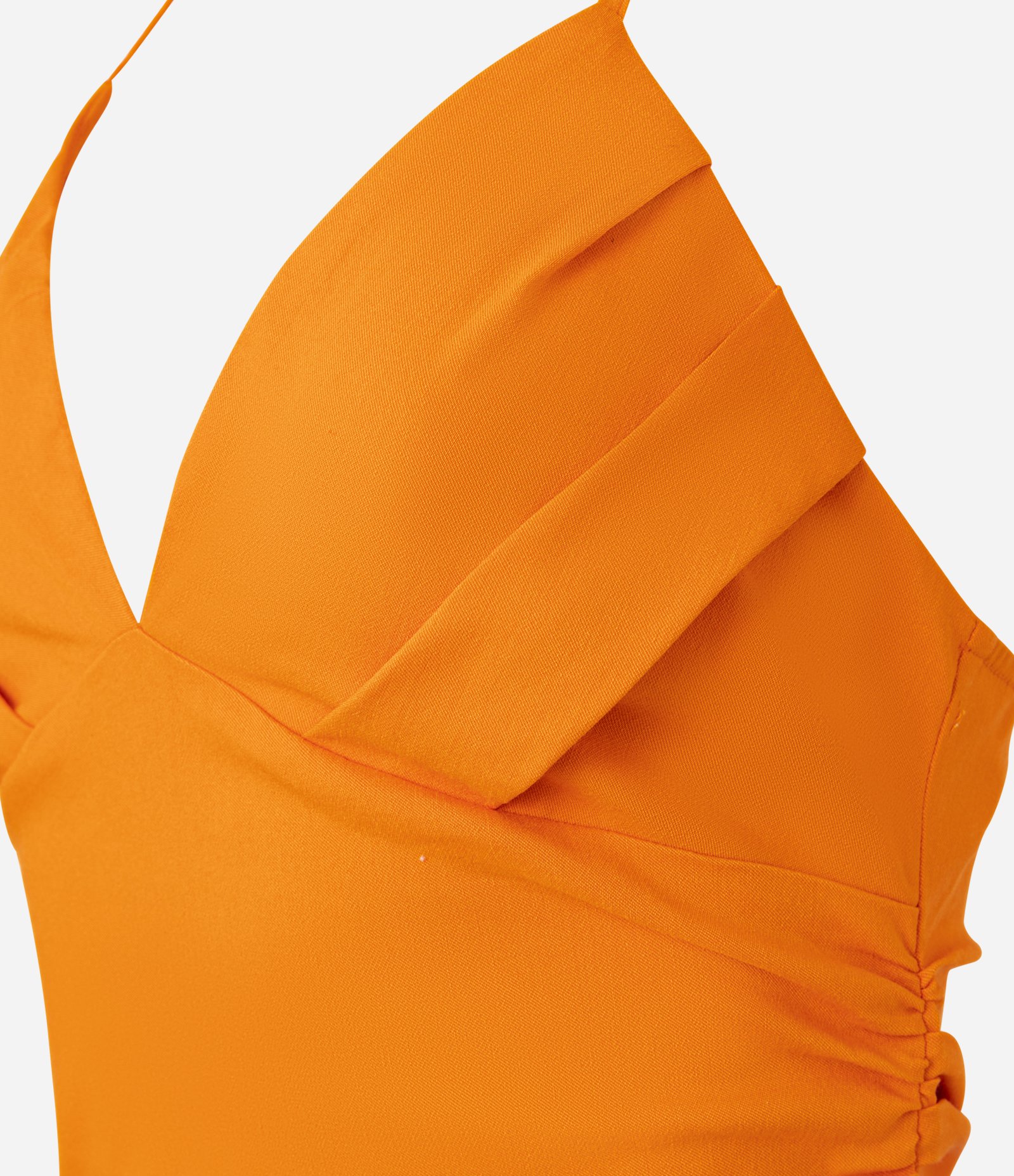 Blusa Frente Única em Bengaline com Busto Franzido e Barra Assimétrica Laranja 2