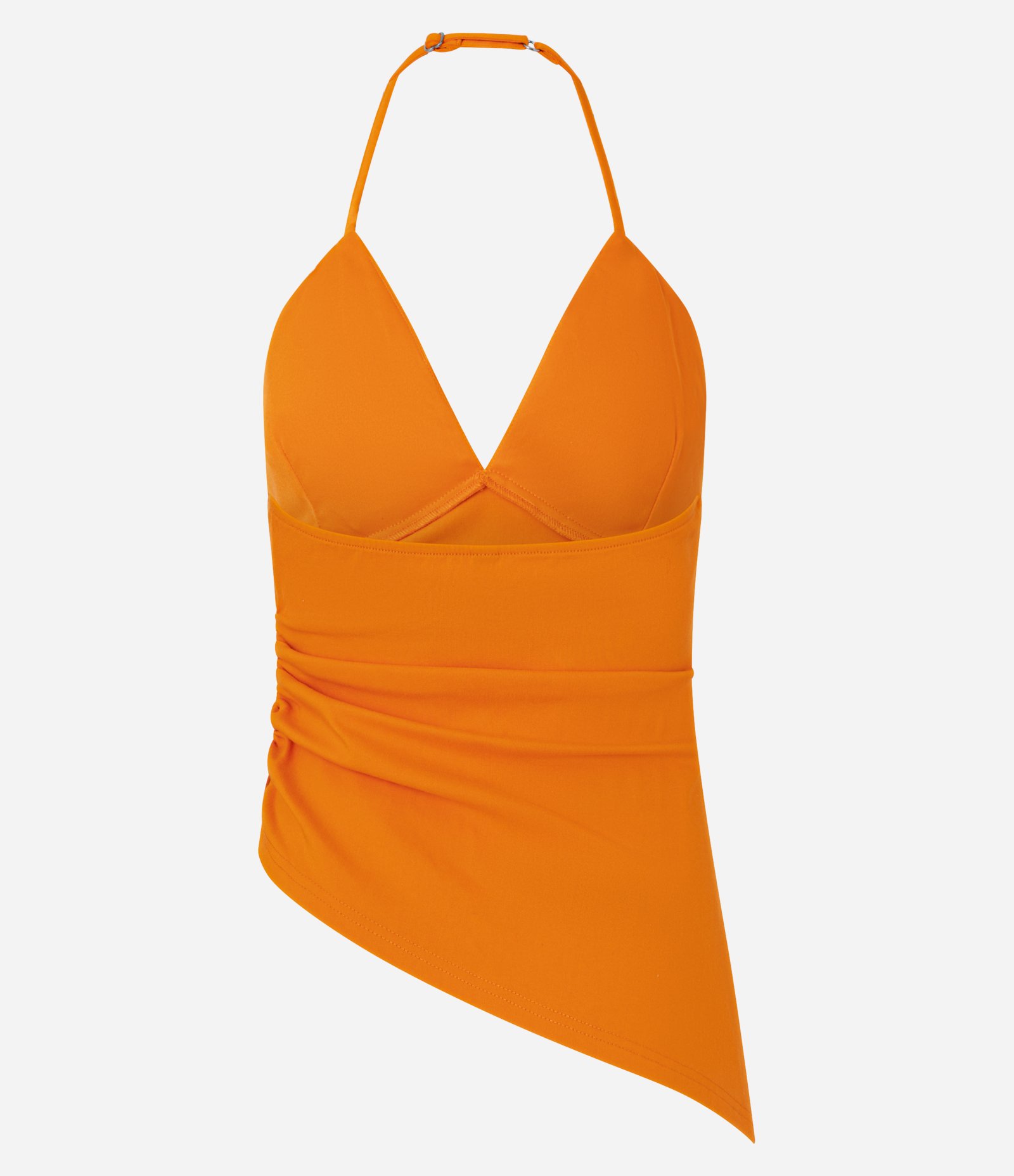 Blusa Frente Única em Bengaline com Busto Franzido e Barra Assimétrica Laranja 3