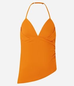 Blusa Frente Única em Bengaline com Busto Franzido e Barra Assimétrica