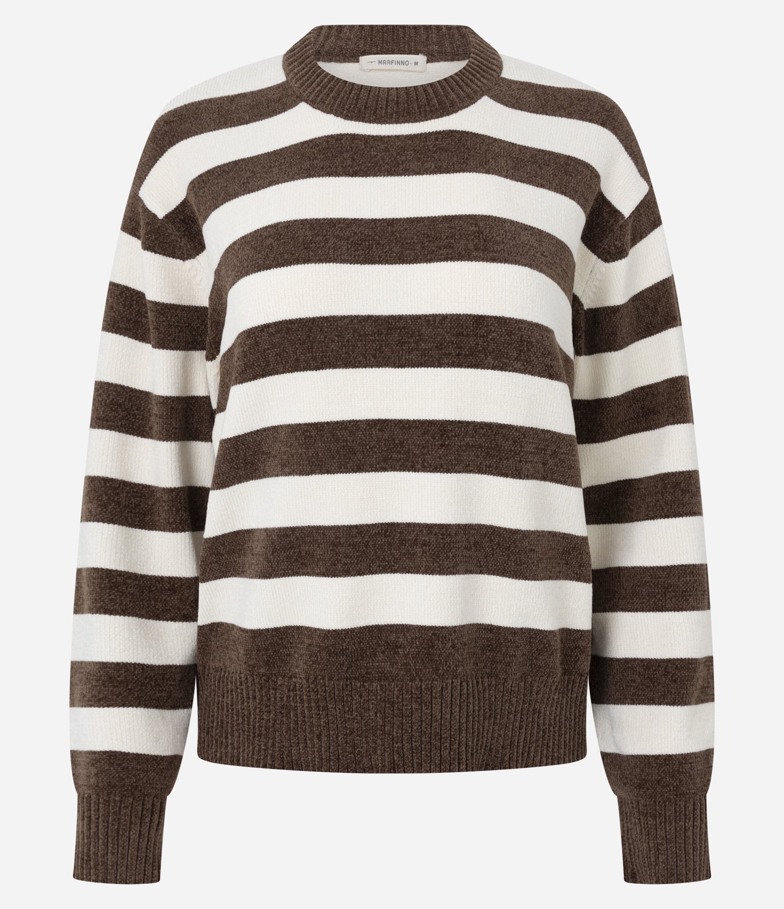 Suéter em Chenille com Estampa Listrada e Gola Redonda Marrom 6