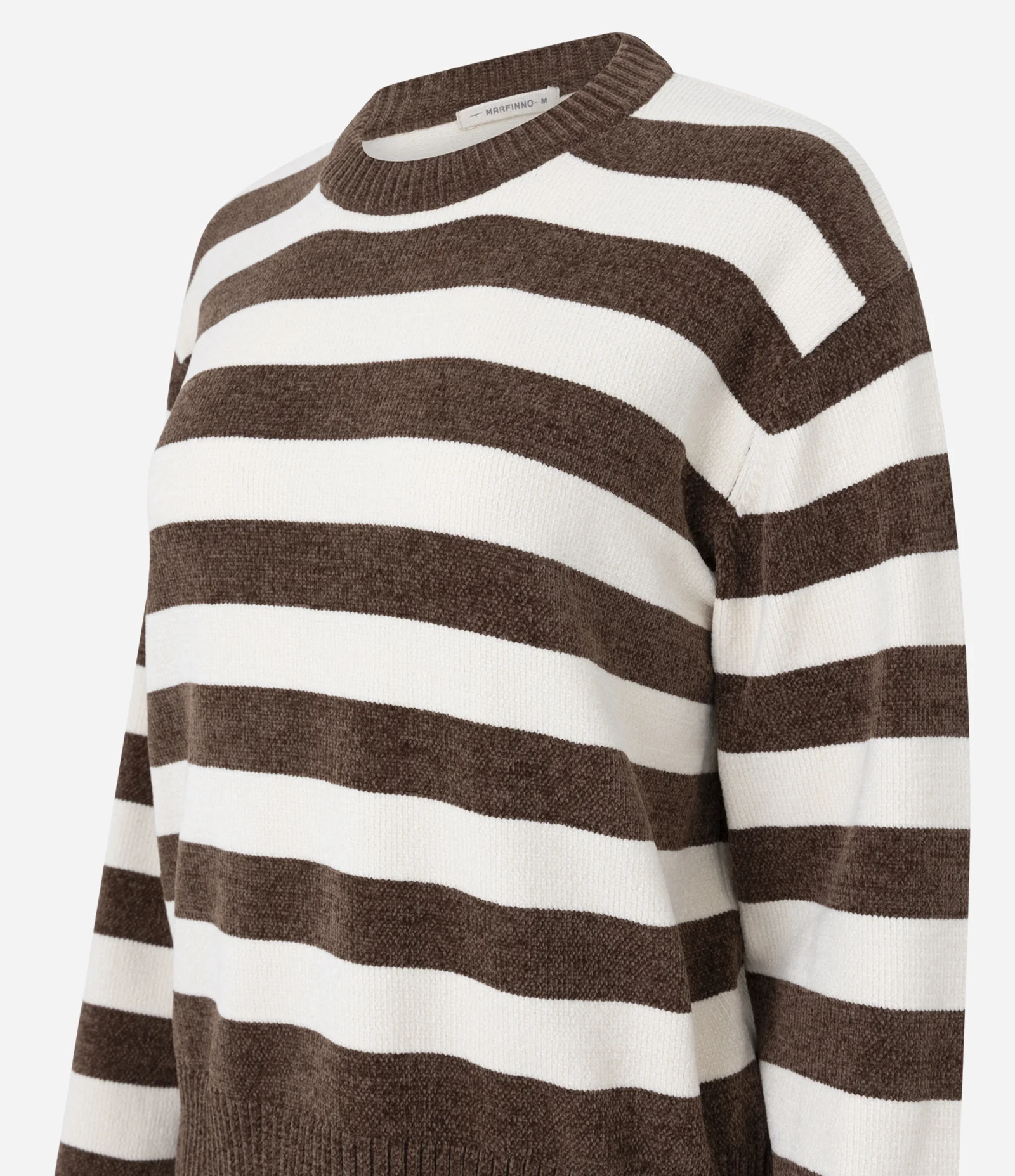 Suéter em Chenille com Estampa Listrada e Gola Redonda Marrom 7