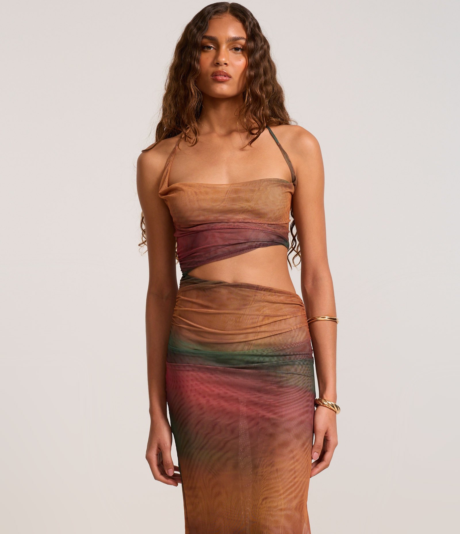 Vestido Midi em Tule Efeito Manchado com Recorte Vazado Multicores 2