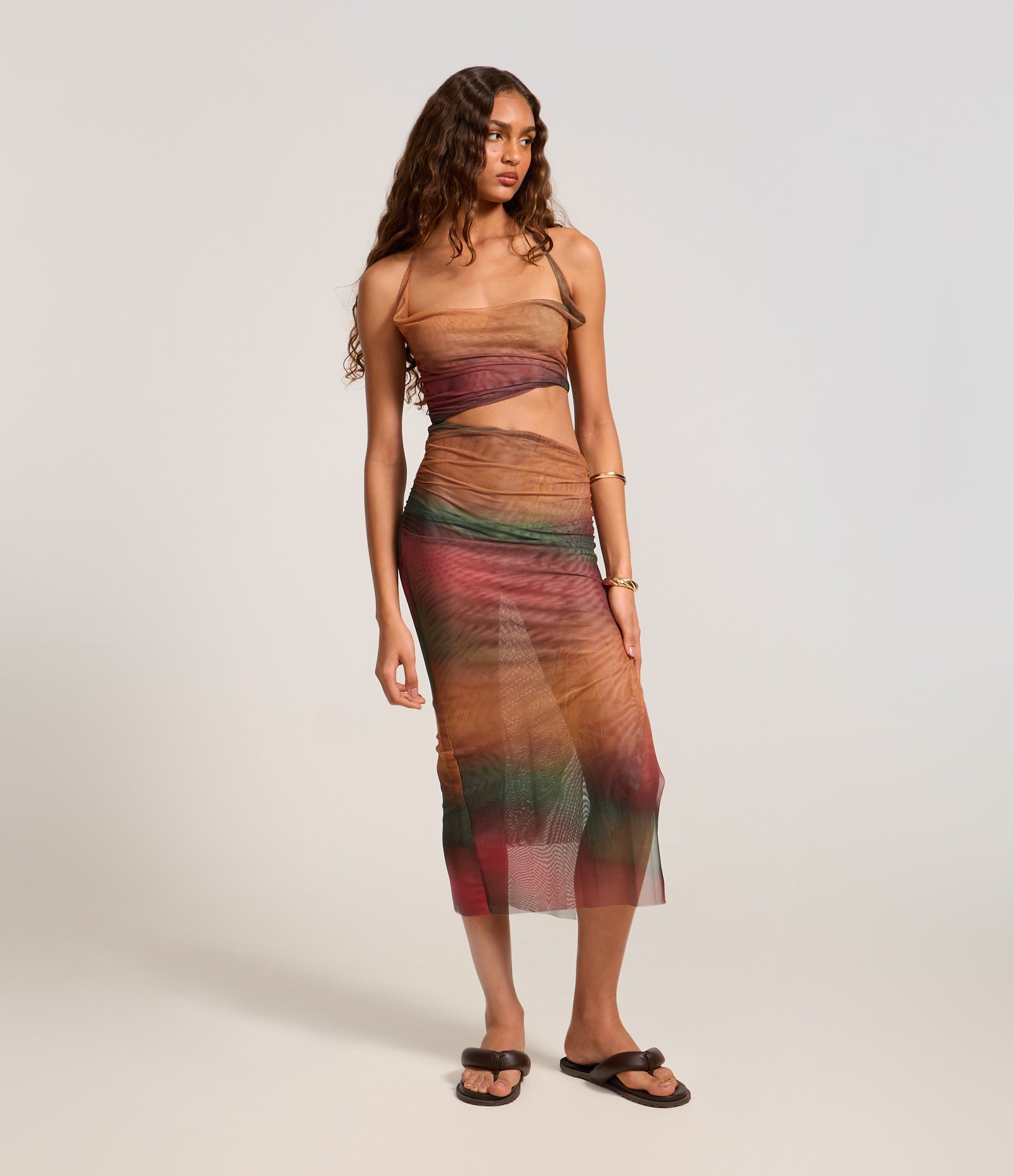 Vestido Midi em Tule Efeito Manchado com Recorte Vazado Multicores 5