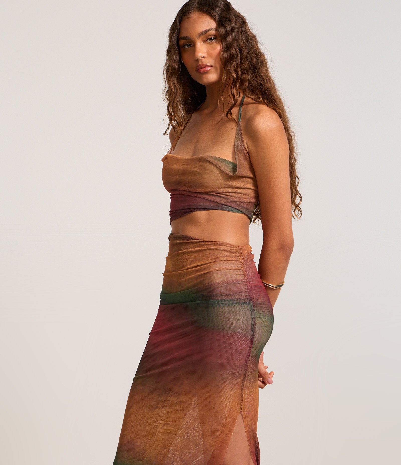 Vestido Midi em Tule Efeito Manchado com Recorte Vazado Multicores 6