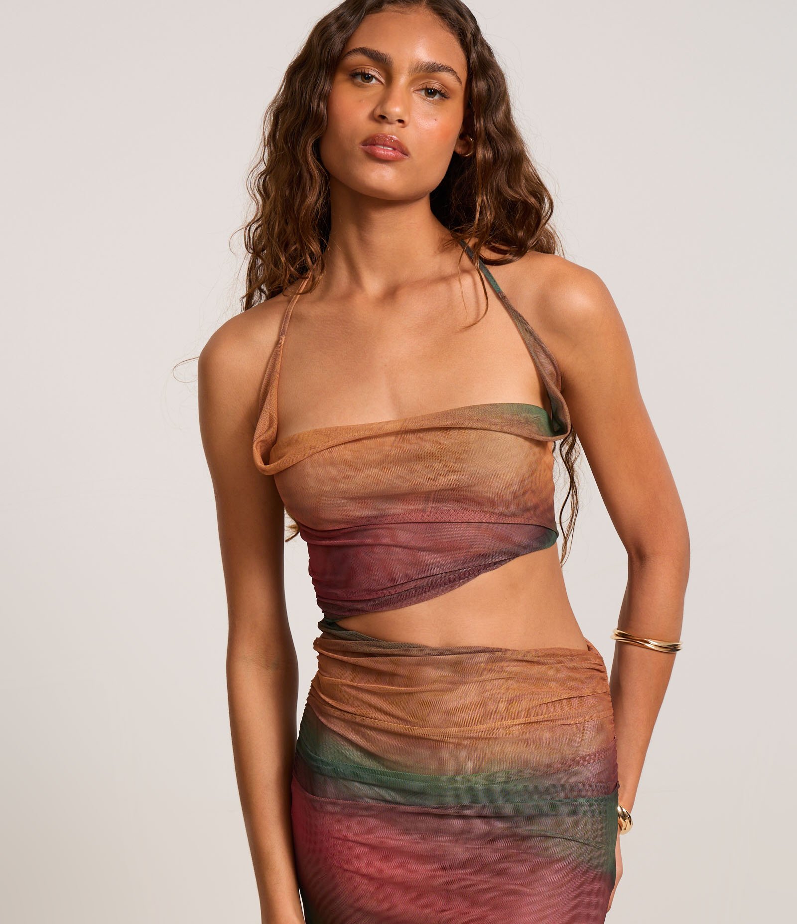 Vestido Midi em Tule Efeito Manchado com Recorte Vazado Multicores 7