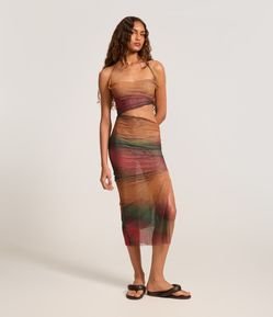 Vestido Midi em Tule Efeito Manchado com Recorte Vazado