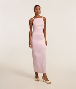 Vestido New Midi em Bengaline com Gola Halter e Alças Finas