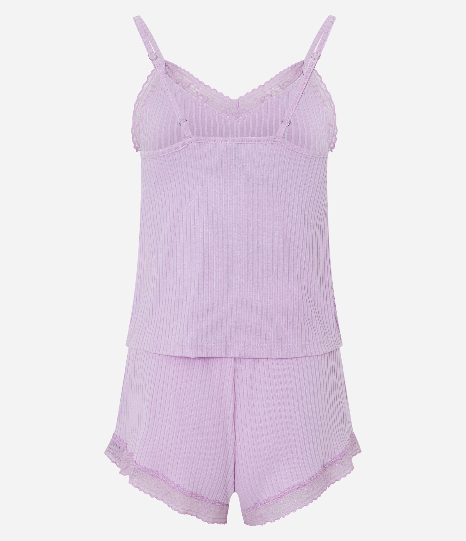 Pijama Short Doll em Ribana com Rendinha Lov Lilás 7