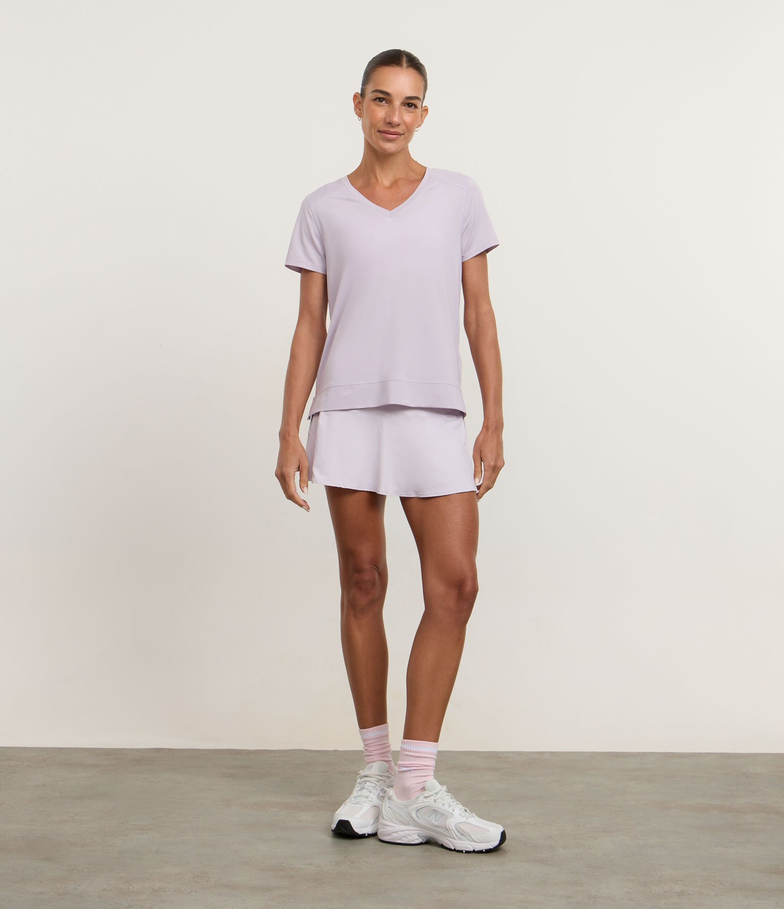 Camiseta Esportiva em Microfibra Furadinha com Barra Mullet Lilás 2