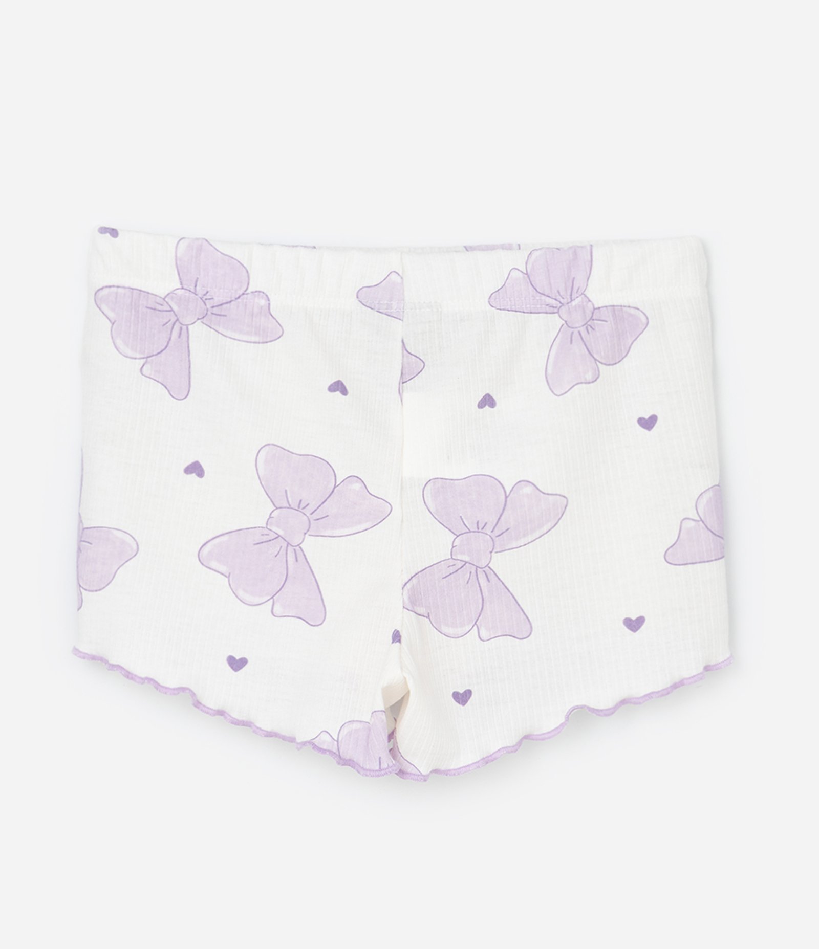 Pijama Curto Infantil em Ribana com Estampa de Laços - Tam 2 a 6 Anos Bege/Lilás 5