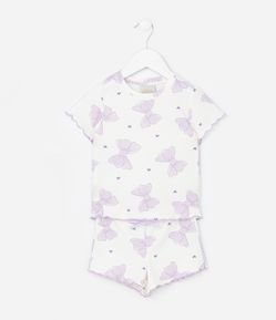 Pijama Curto Infantil em Ribana com Estampa de Laços - Tam 2 a 6 Anos