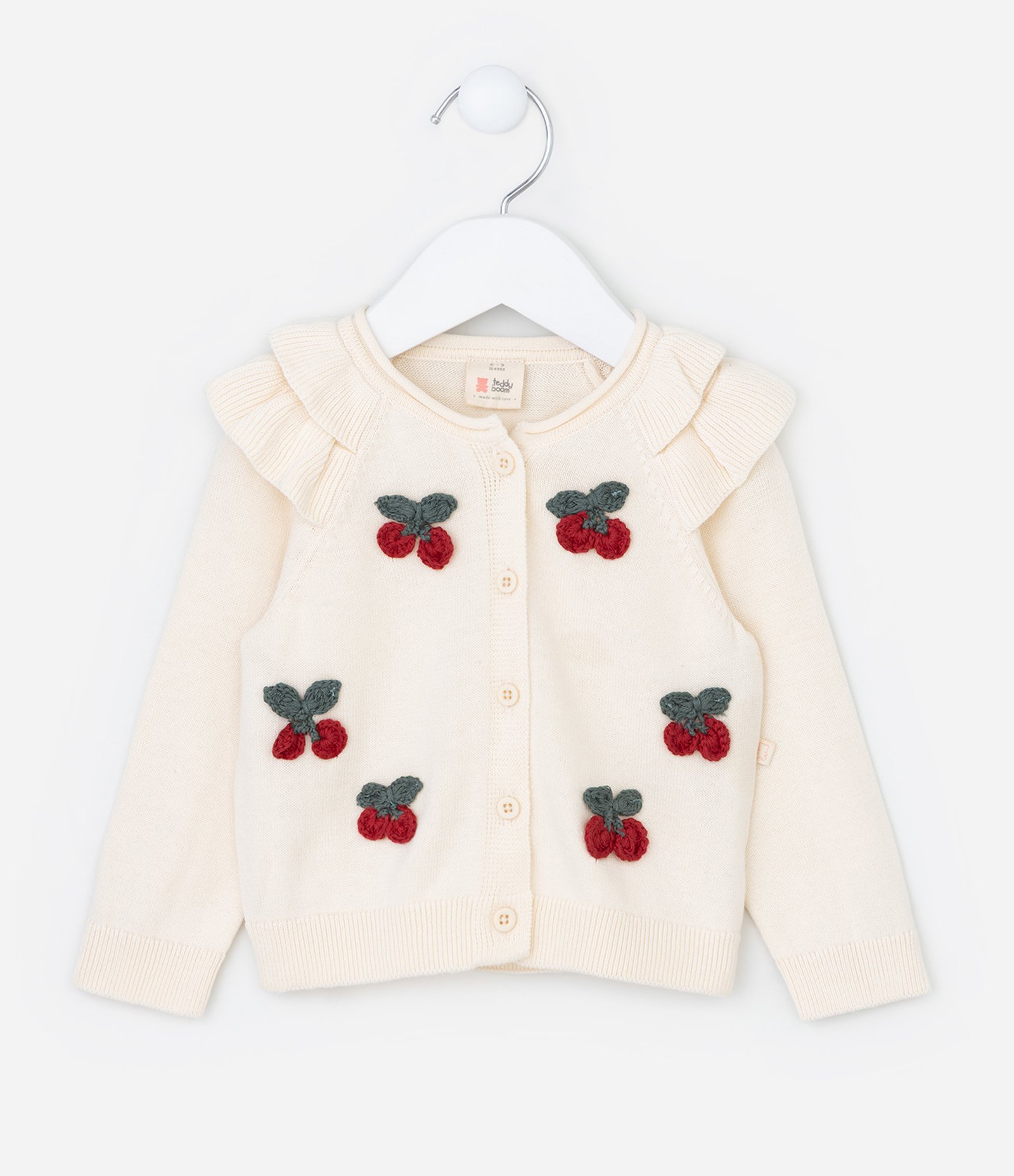 Cardigan Infantil em Algodão com Cereja Bordado - TAM 0 A 18 meses Creme 1