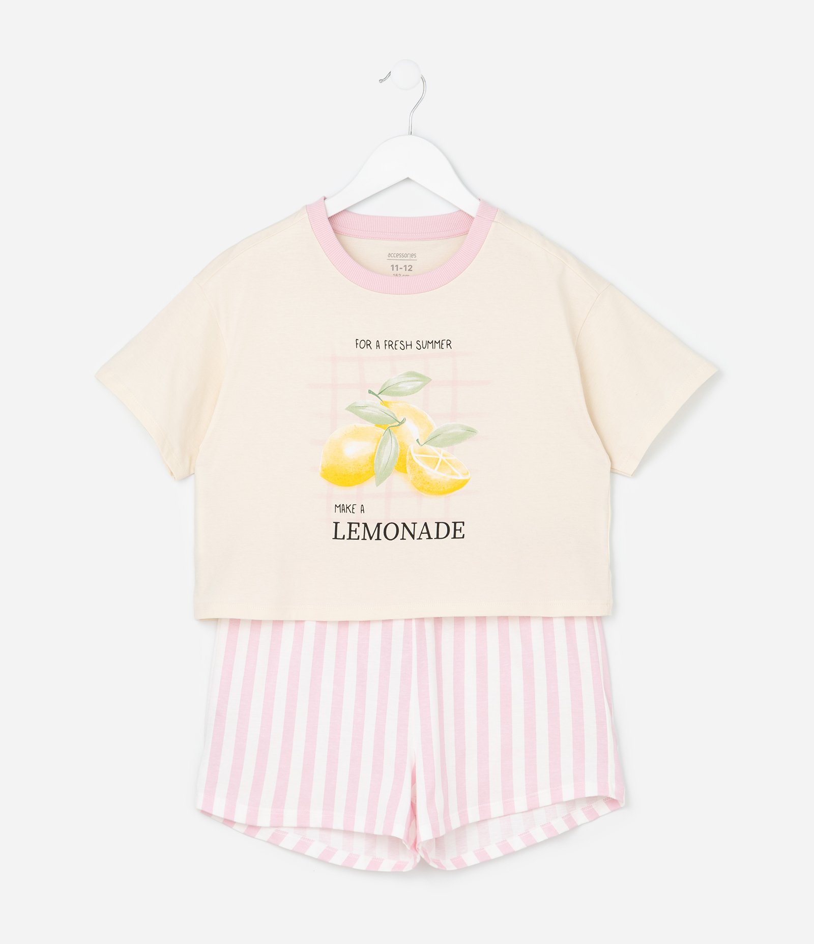 Pijama Infantil com Estampa Limões e Listras - Tam 7 a 16 Anos Amarelo/Rosa 1