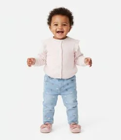 Cardigan Infantil em Efeito Tricô com Babado Texturizado – Tam RN a 18 Meses