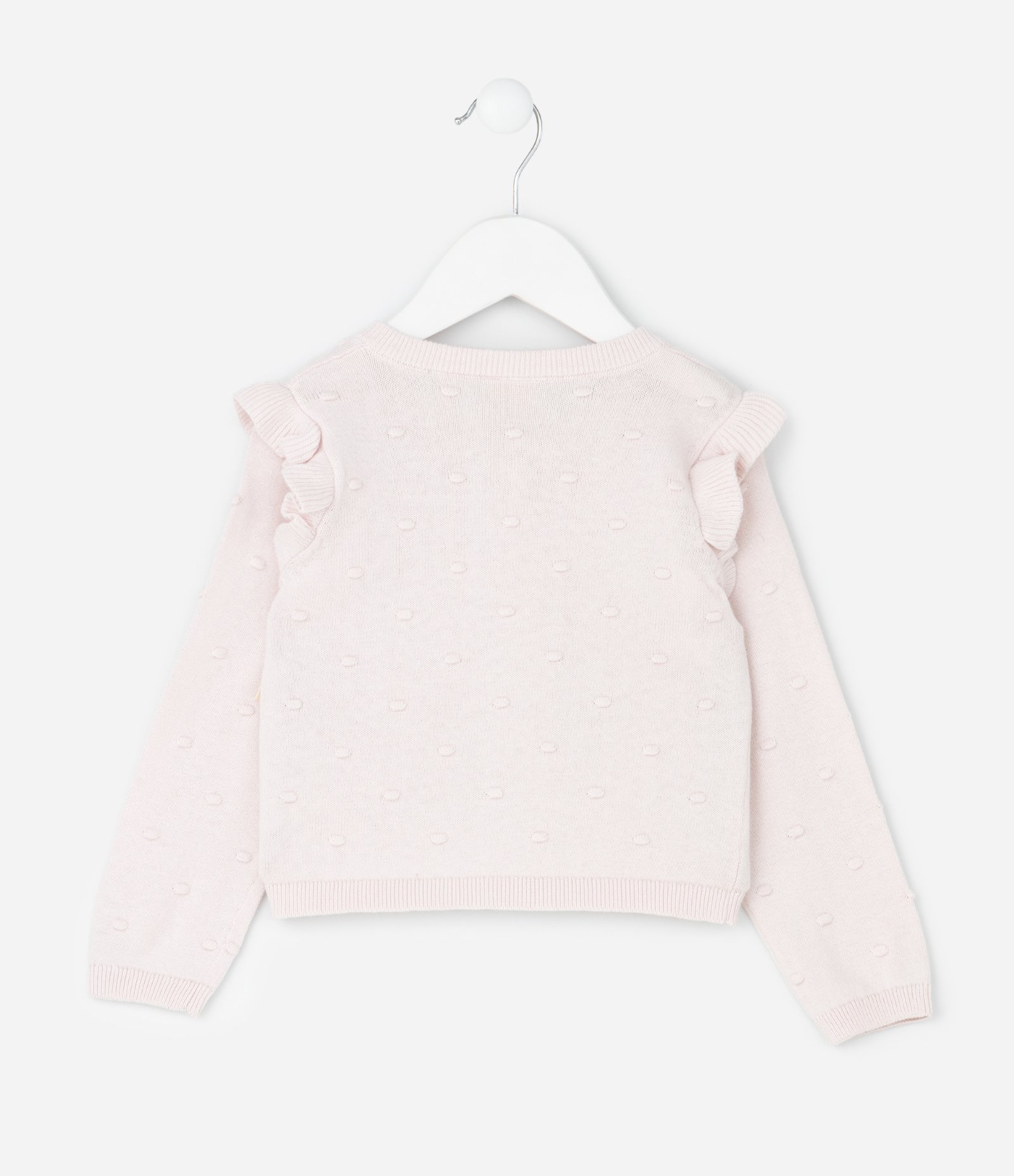 Cardigan Infantil em Efeito Tricô com Babado Texturizado – Tam RN a 18 Meses Lilás Claro 2