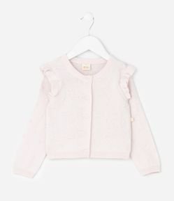 Cardigan Infantil em Efeito Tricô com Babado Texturizado – Tam RN a 18 Meses